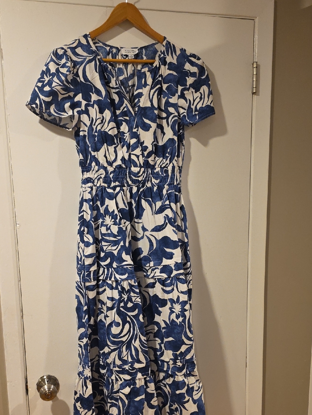 Tahari Blue and White Floral Maxi Dress